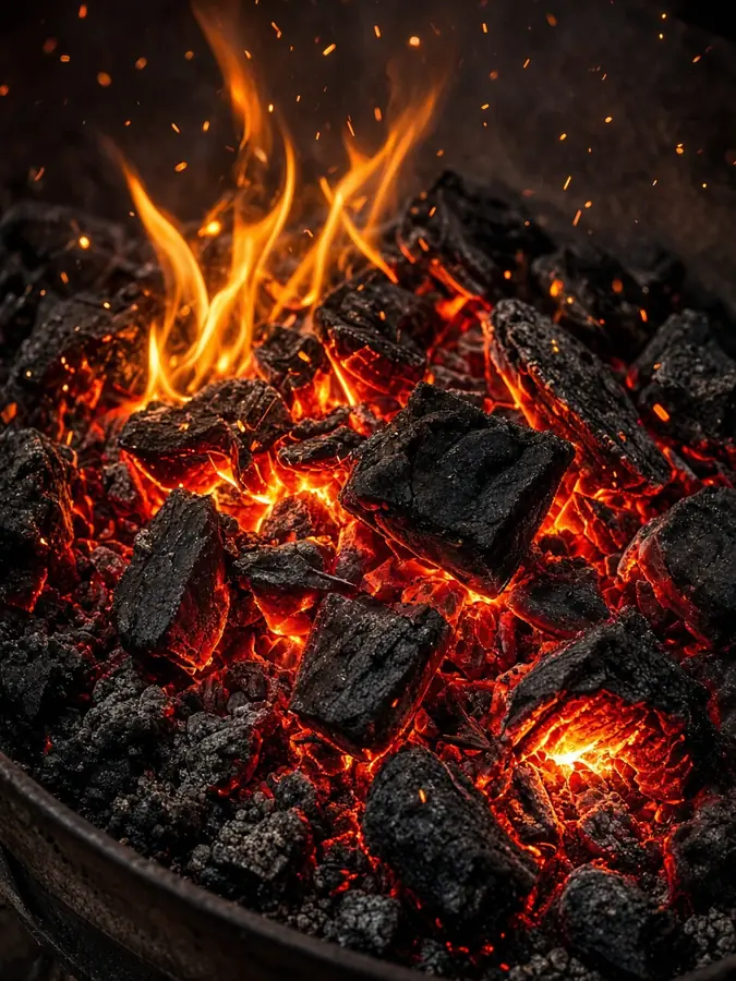 Glowing charcoal embers