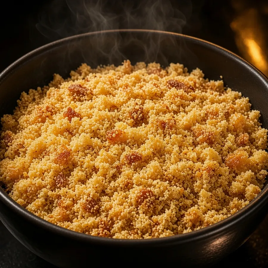 Farofa in a dark bowl