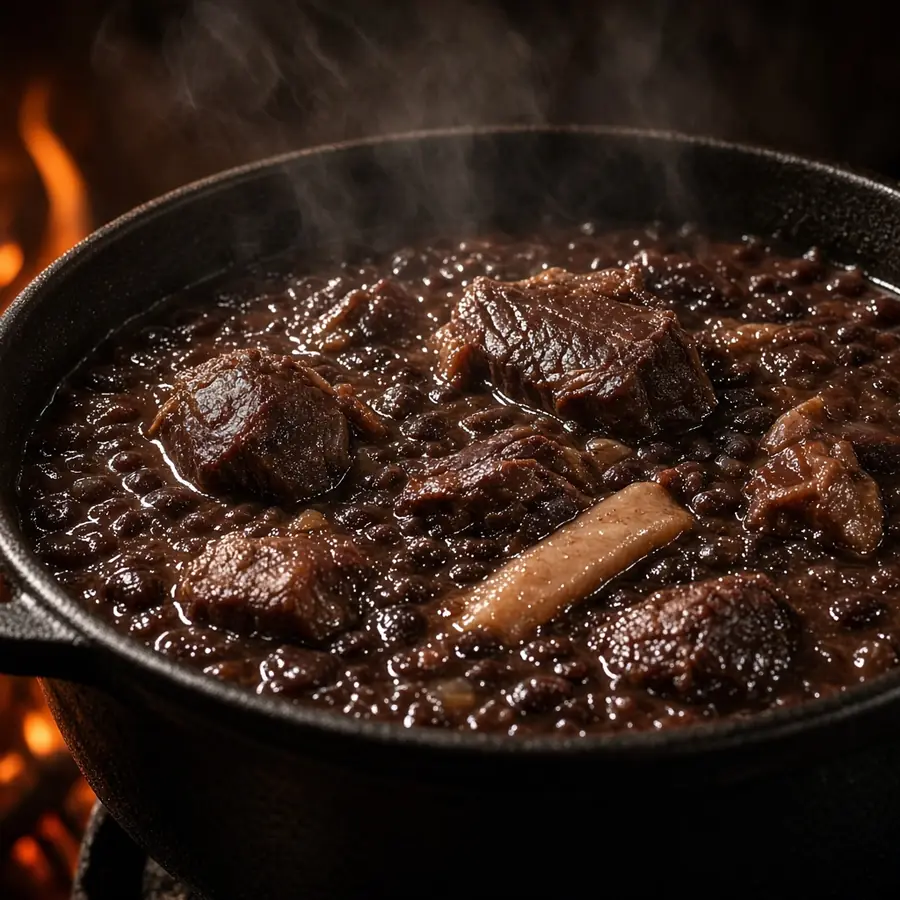 Dark pot of feijoada