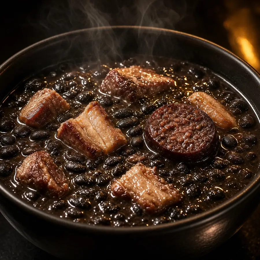 Feijoada in a dark bowl