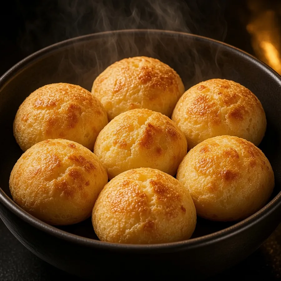 Pão de Queijo on a dark plate